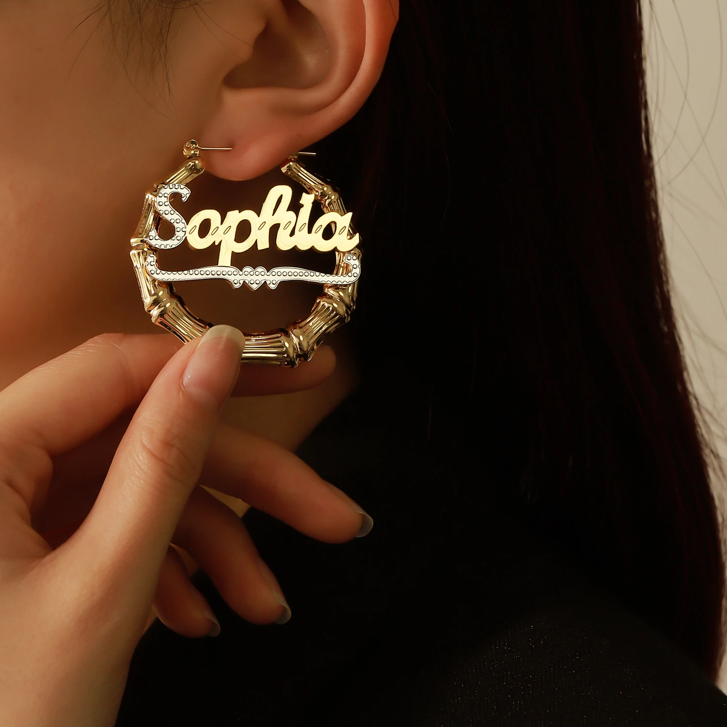 Women Earrings Custom Name Earring 18K Gold Plated Stainless Steel Earrings Bamboo Earrings Hoop Earring 2023 Jewelry For Women