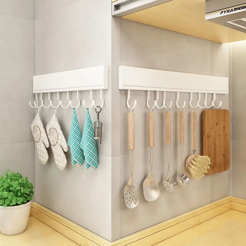 

Punch-Free Kitchen Hook Organizer Rack Wall Hanging Aluminum Storage Shelf Kitchenware Spoon and Spatula Storage Shelves Rack
