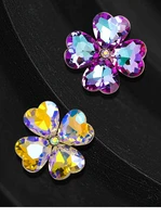 korean four leaf flower brooches for women crystal pin clothing accessories shoe buckle glass shining rhinestone brooch gifts