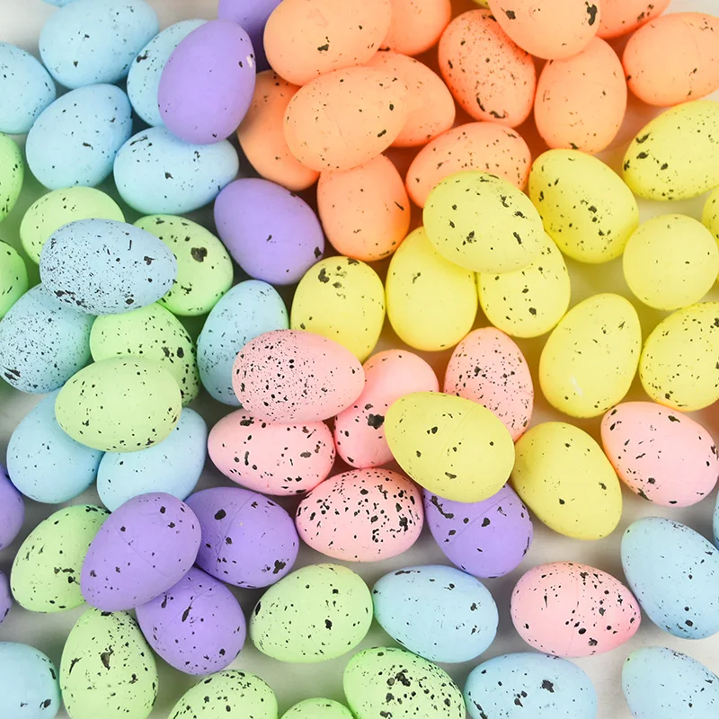 

100Pcs Foam Easter Eggs Happy Easter Decorations Painted Bird Pigeon Eggs DIY Craft Kids Gift Home Decor Easter -Random Color