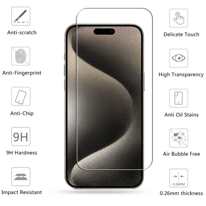 Полностью прозрачное закаленное стекло для iPhone 16 Pro Max Защита экрана iphone 15