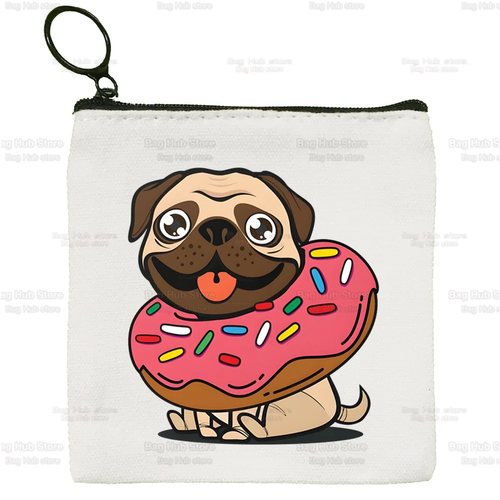 Pug Dog Cartoon Coin Purse Female Dug Life Bad Dog Mini Canvas Art Cute Key Case Coin Purse Student Wallet