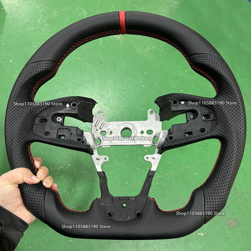 

Руль для Honda Civic 10thType-R 2016 2017 2018 2019 2020 2021, кожаный D-образный руль с плоской подошвой и красной строчкой