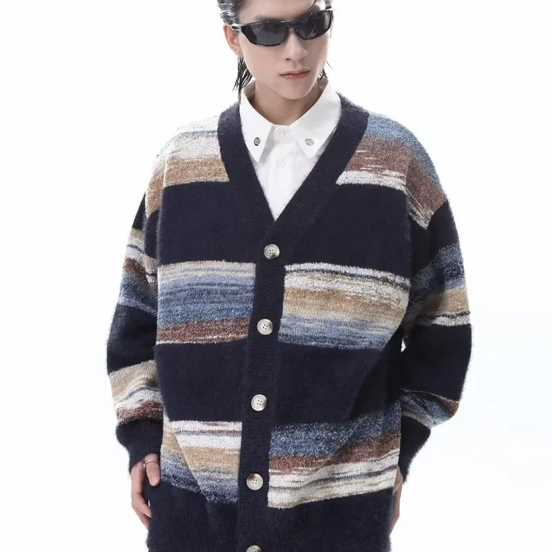 Повседневный вязаный свитер с v-образным вырезом кардиган свободная