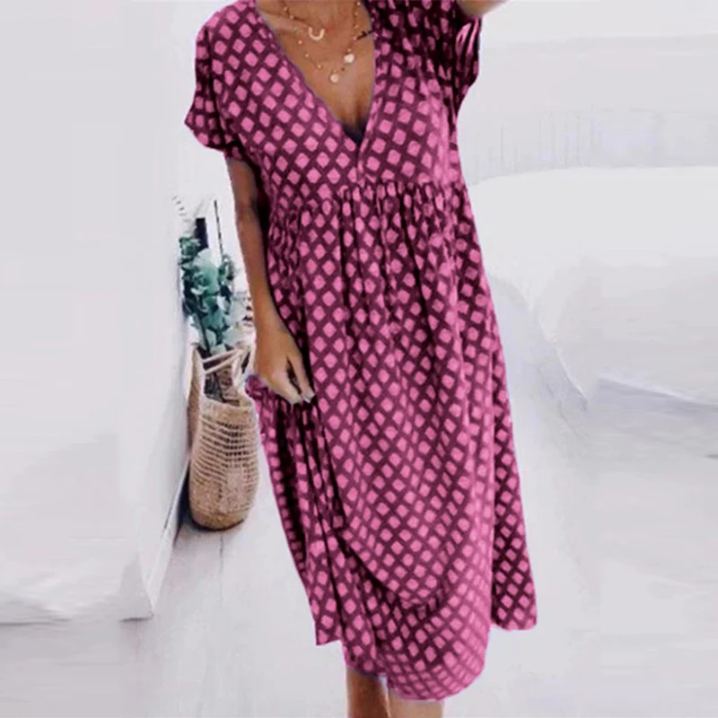 

Женское платье-макси с цветочным принтом, V-образным вырезом и коротким рукавом