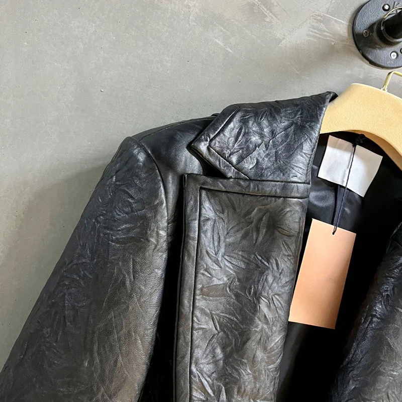 Женская короткая куртка из козьей кожи с импортной складкой модное пальто для