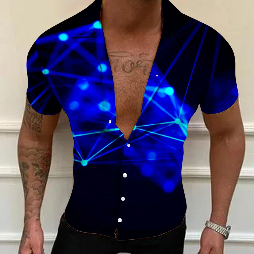 

Summer Shirts Men Turn-Down Collar Buttoned Casual Social Starry Sky Print Short Sleeve Shirt Tops Men's Clothing Prom Cardigan