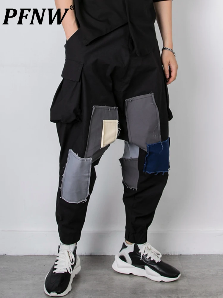 

PFNW Darkwear модные летние шикарные Тонкие штаны с декорированными индивидуальными Необработанными краями с заплатками свободные штаны Harlan с п...