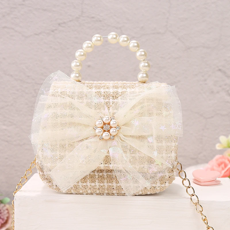 

Party Pearl Crossbody Tote Mini Hand Bags Princess Linen Gift Toddler Cute Purses Bowknot Bag Girls And Kids Handbags