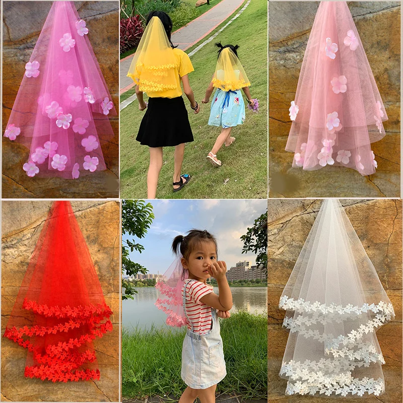 

Flower Girl Veil One Layer Tulle Wedding Veil For Girls Kid Baby Voile Mariage Red Pink Black Ivory Veil Wedding Accessories