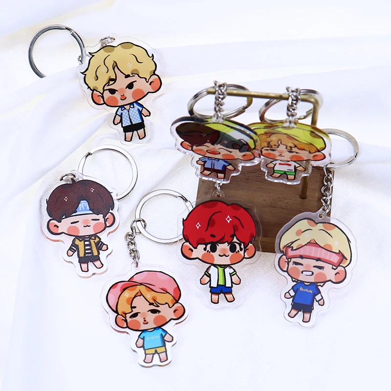 

Kpop Bangtan Boys Group Custom wholesale Cartoon sunmmer Beach series Keychain Pendant Chain Jk Suga Jhope V Keyring Fans Gifts