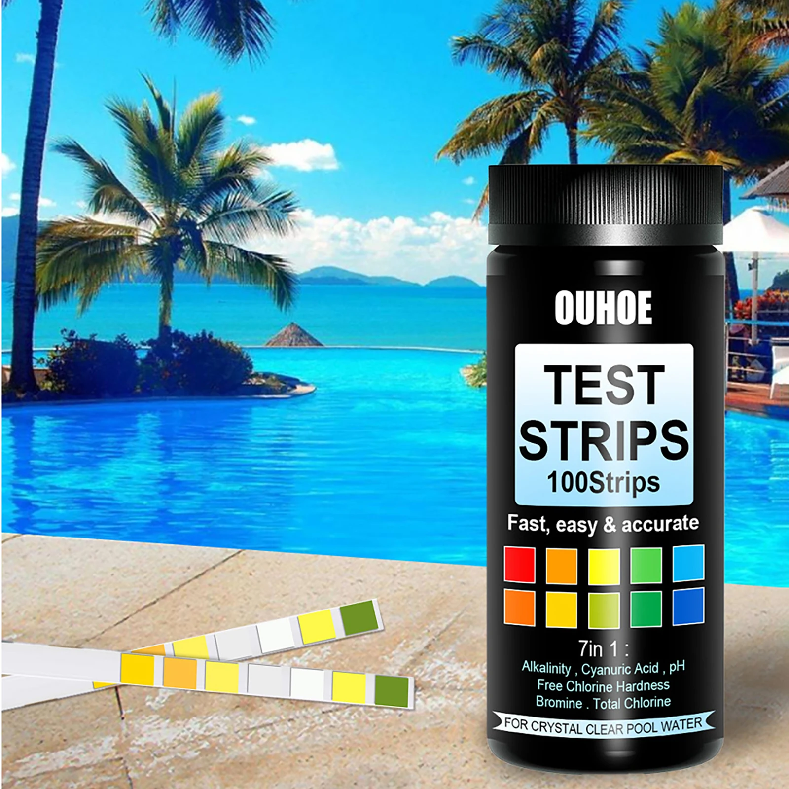 

7 in 1 Water Test Strip Kit Multifunctional pH Alkalinity Free Chlorine Total Chlorine Cyanuric Acid Bromine Hardness for pool