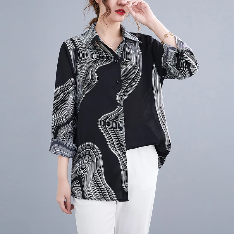 

Женская свободная рубашка с длинным рукавом, Повседневная однобортная блузка из хлопка и льна с отложным воротником, V925, весна-осень 2022