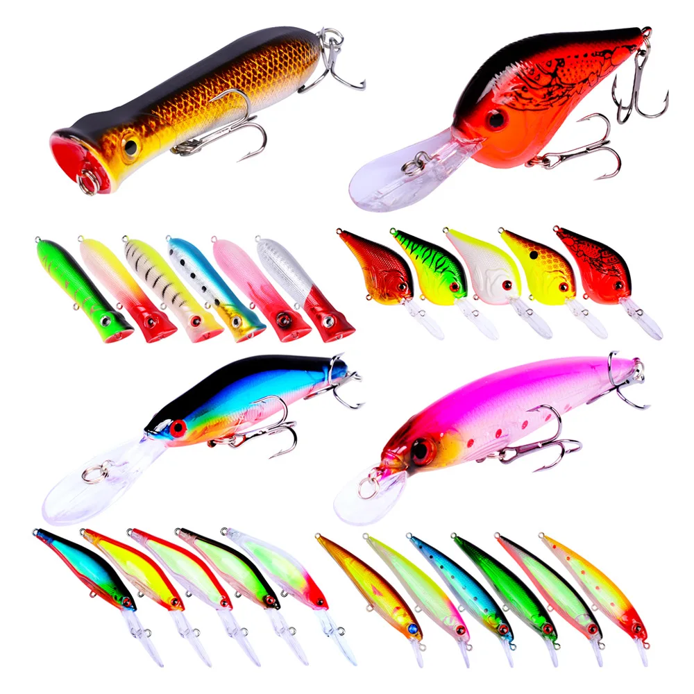 

30pcs minnow Wobblers popper Fishing Lure Set JerkBait suspending trolling Bionic Fish Artificial Bait Hard Lure
