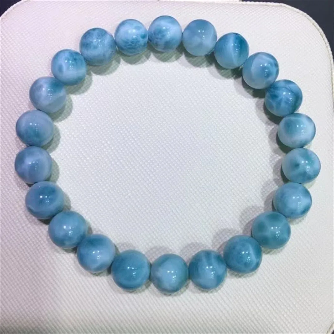 

9mm Natural Blue Larimar Bracelet For Women Lady Men Love Energy Beauty Crystal Dominica Water Pattern Beads Stone Jewelry AAAAA