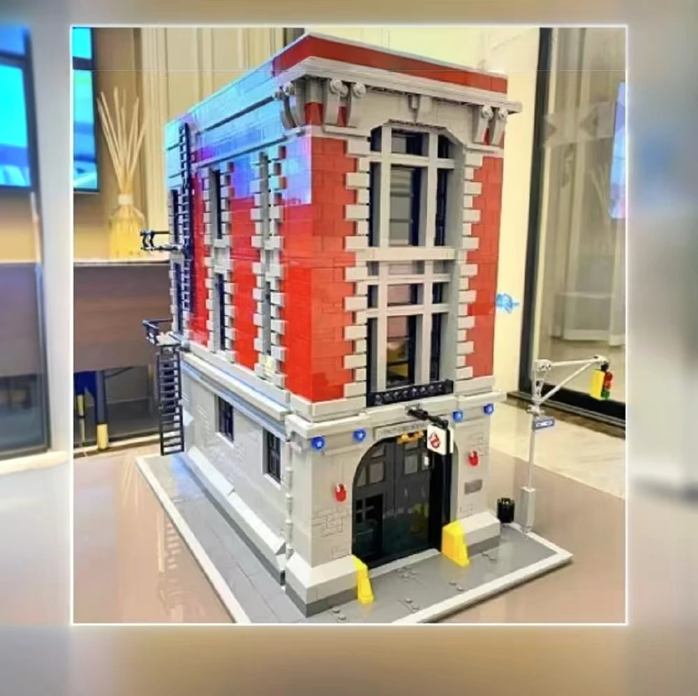 Фото MOC City Street View Firehouse Headquarters 16001, строительные блоки, набор кирпичей, совместимый 75827, детские подарки на день рождения, Рождество, 4634 №2