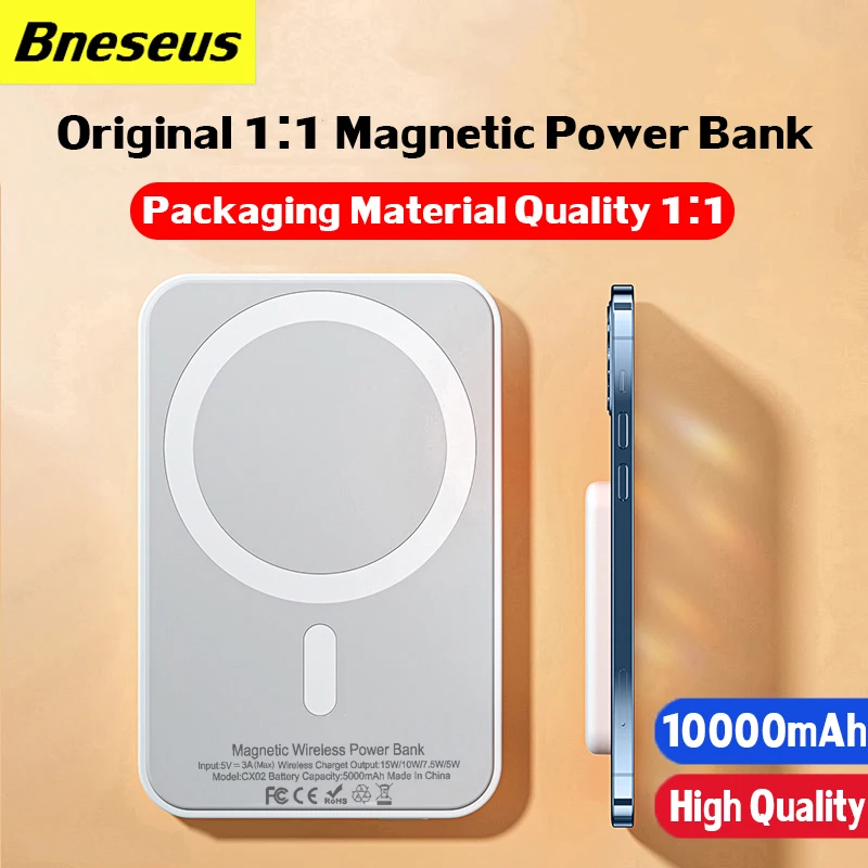 

10000mAh Original 1:1 Magnetic Wireless Power Bank For Magsafe External Auxiliary Battery Pack Fast Charger For iPhone 12 13 14