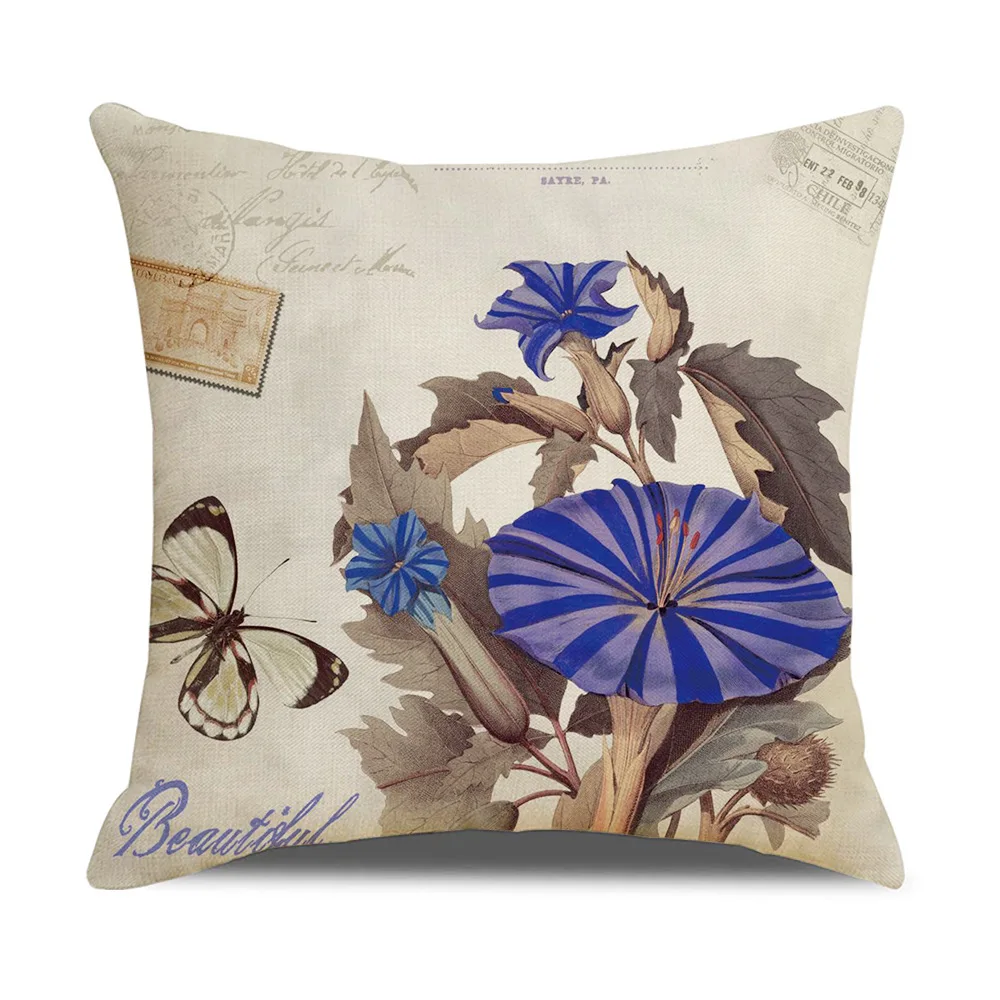 

New Vintage Floral Print Linen Pillow Cover Sunflower Rose Velvet Cushion Cover 45X45 Living Room Sofa Bedroom Home Decor J1951