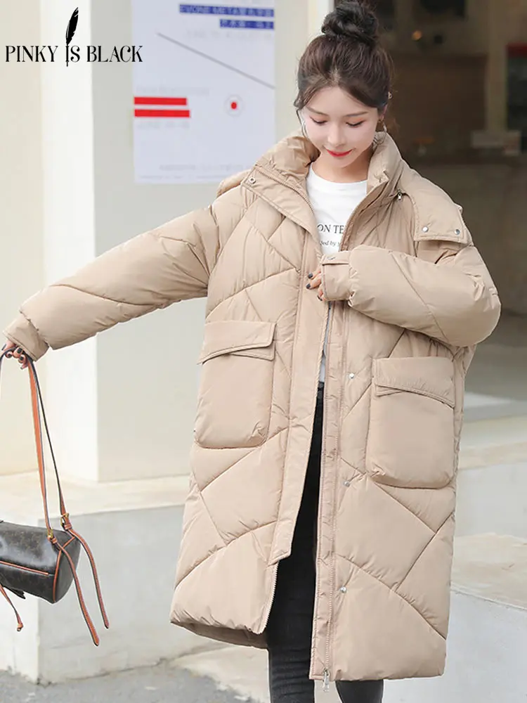 

PinkyIsBlack 2023 New Snow Wear Winter Clothes for Women Down Jacket Coat Warm Casual Loose Hooded Winter Long Parkas Female