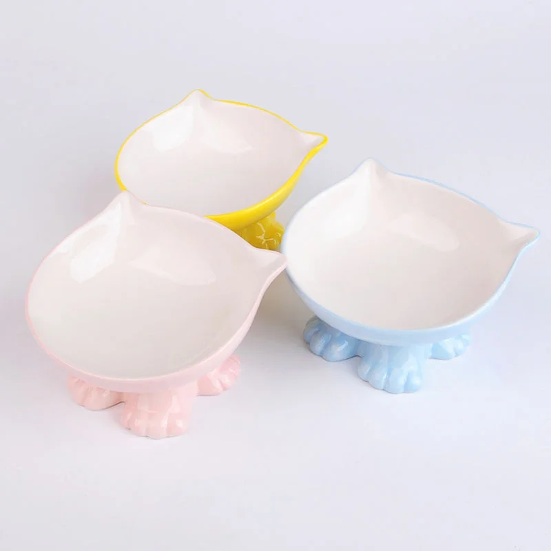 

Ceramic Raised Cat Bowls Slanted Cat Dish Food and Water Bowls Elevated Porcelain Pet Feeder Bowl Protect Cat's Spine Backflow