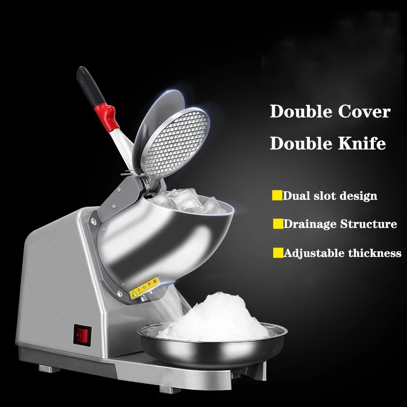 

Electric Double Knife Ice Crusher Commercial Snow Shaved Ice Machine Milk Tea Shop Household 380W High Power Ice Crusher 85KG/H