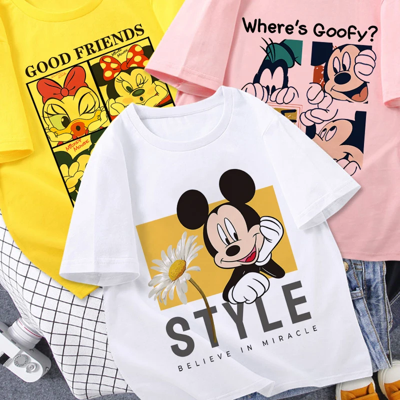 

Mickey Mouse Minnie Disney Charm Costume White Fashion Summer Boys Clothes T-shirts Baby Girl Clothes Short Sleeve Cartoon Tee