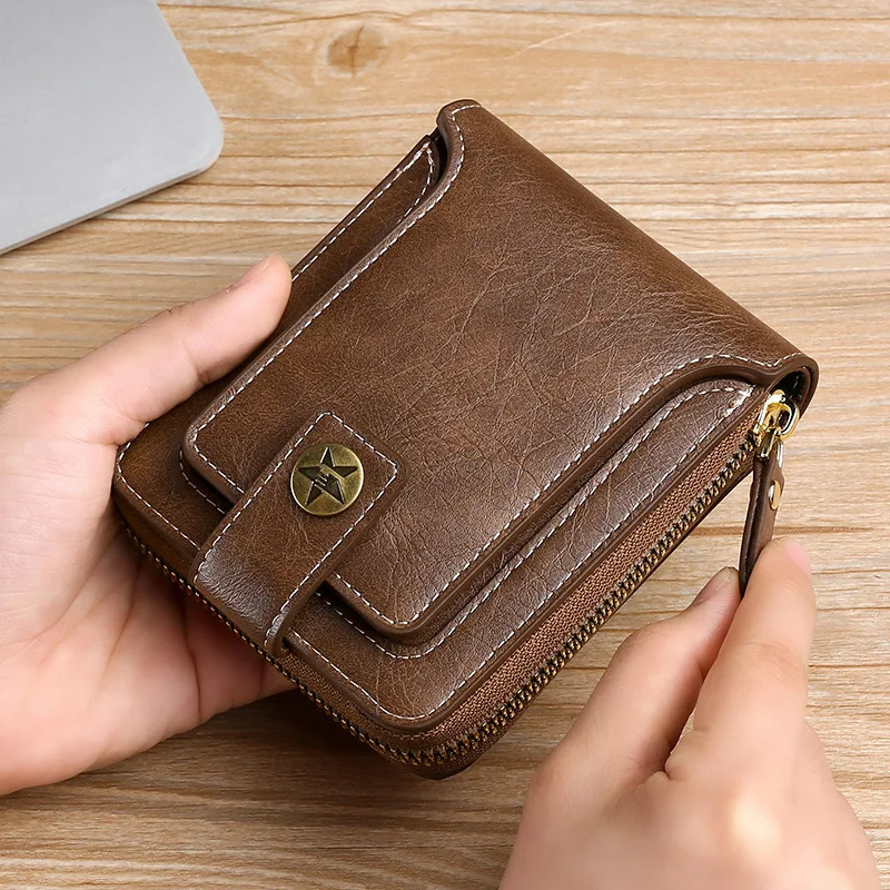 Luxury Fashion Vintage Slim Male Purses Money Credit Card Holders Small Men's Wallet Pu Leather Men Hasp Zipper Short Wallet