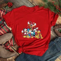mickey and freinds christmas party printed t shirts women funny dsiney style red xmas ropa mujer short sleeve casual tops tee