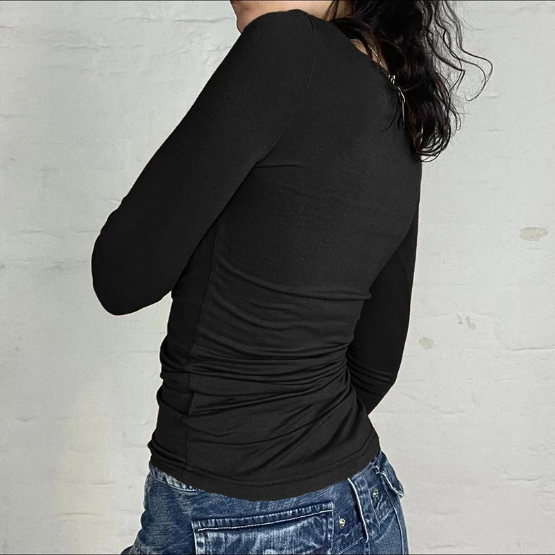 Женский укороченный Топ с длинным рукавом на пуговицах