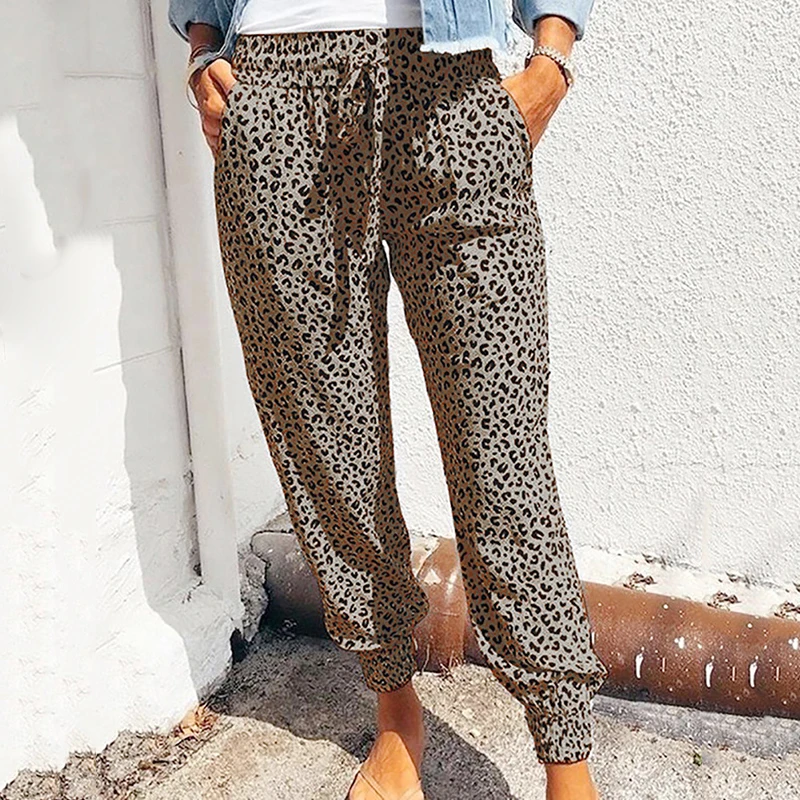 

Lucyever Vintage Leopard Print Women's Pants 2022 Summer Thin Ankle-Length Harem Pants Female Pockets High Waist Casual Trousers