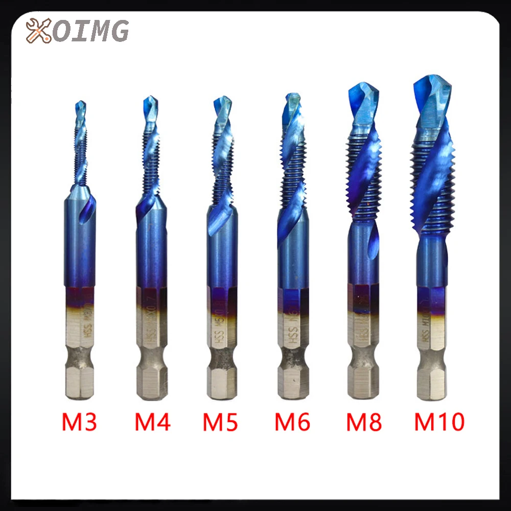 

6Pcs Woodworking Tools Titanium Plated Hex Shank Drill Bits Set HSS Screw Thread Metric Tap Wrench Screw Machine Compound Thread