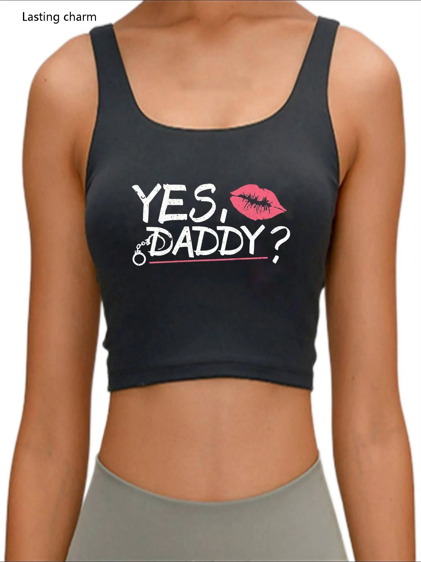 

Yes Daddy BDSM Dom Sub Kinky Sexy Crop Top Women's Humor Fun Flirty Harajuku Print Sports Tank Top