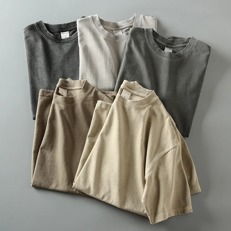 Summer Batik Distressed High-Weight Cotton Washed Men's Loose Casual All-matching Drop Shoulder round Neck Short sleeve T-shirt |