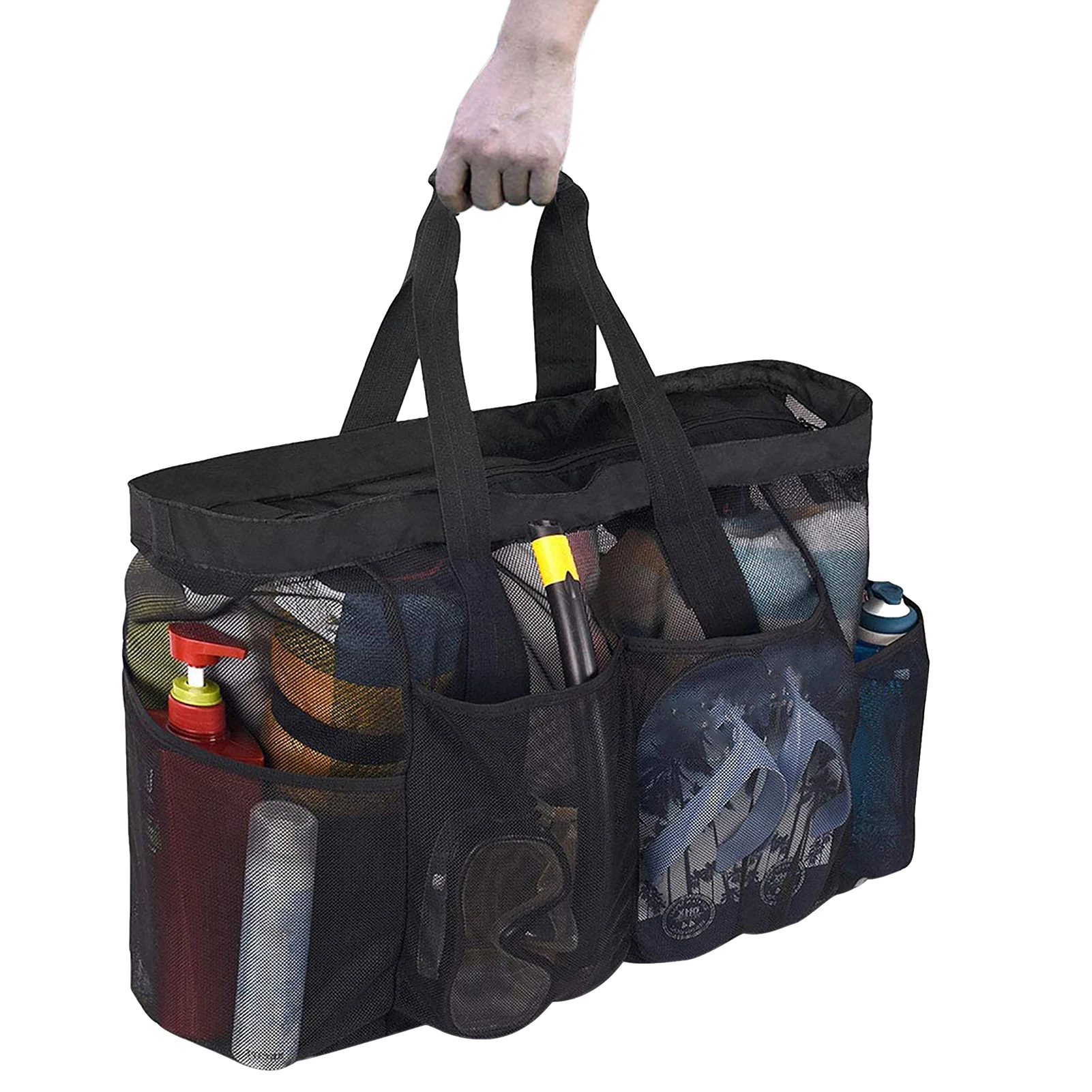 

Mesh Extra Large Swim Pool Bag Grocery Picnic Tote Travel Bags Reusable Storage Bag With Small Pockets For Towel Toys Slippers
