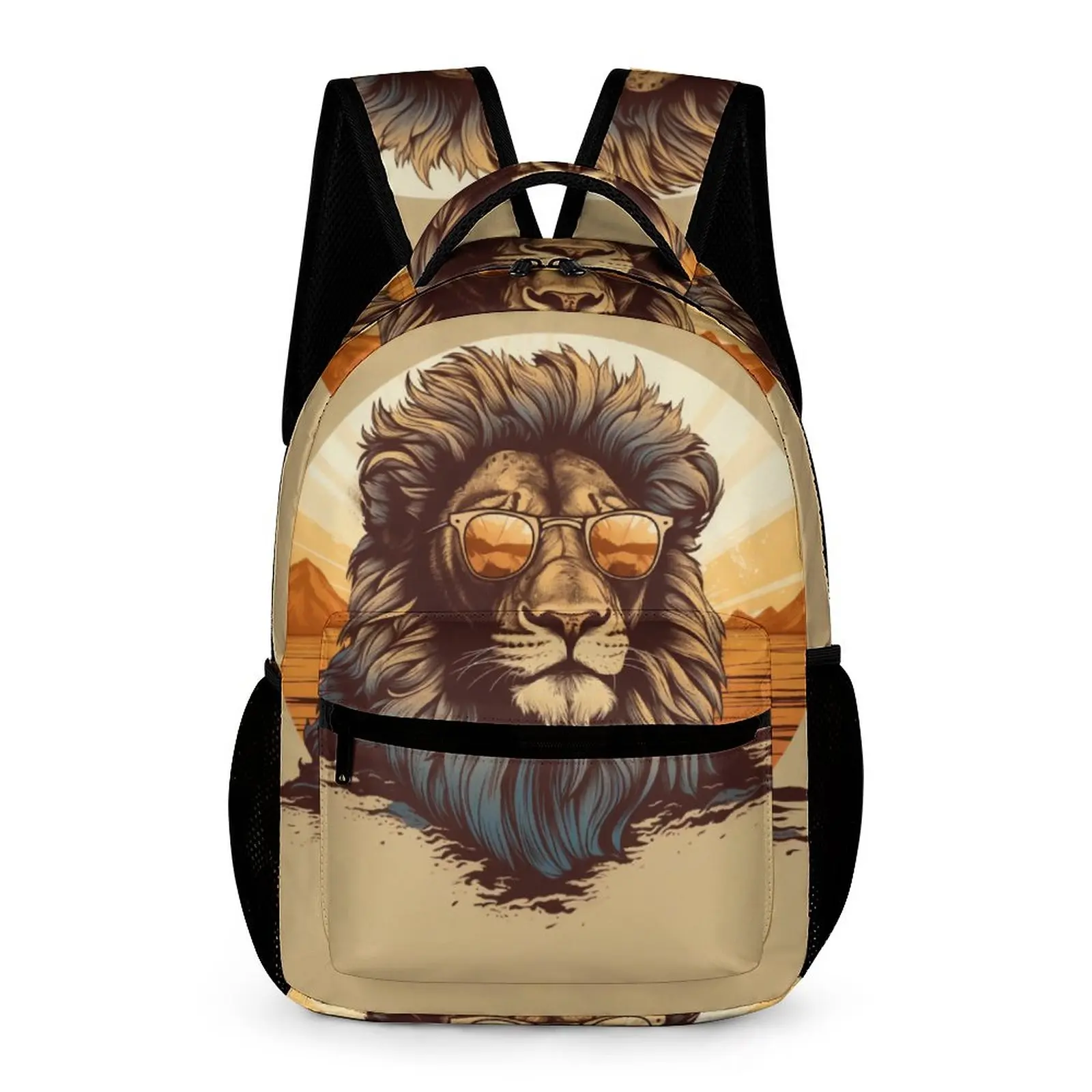 

Lion Backpack Retro Sunset Animals With Sunglasses Women Men Polyester College Backpacks Print Funny School Bags Rucksack