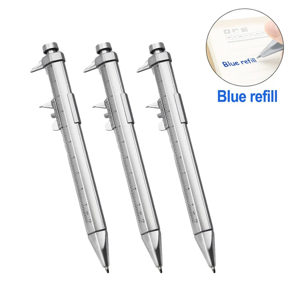 

3 Pcs 0.5mm Silver Vernier Caliper Roller Ball Pen Stationery Ball-Point Creative School Gift Marker Pen Black Blue Refill