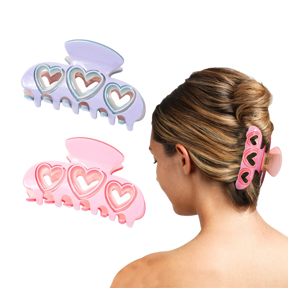 

2022 Korean Sweet Cute Pink Hollow Heart Hair Claw For Women Girls Ponytail Shark Hair Clip Hairpin Barrettes Hair Accessories