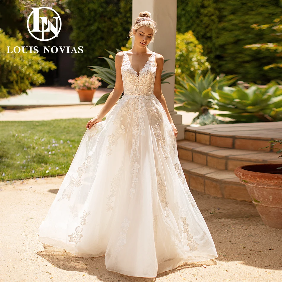 

Свадебное платье LOUIS NOVIAS, ТРАПЕЦИЕВИДНОЕ ПЛАТЬЕ С V-образным вырезом, цветочным принтом, из органзы и тюля, на пуговицах, 2023