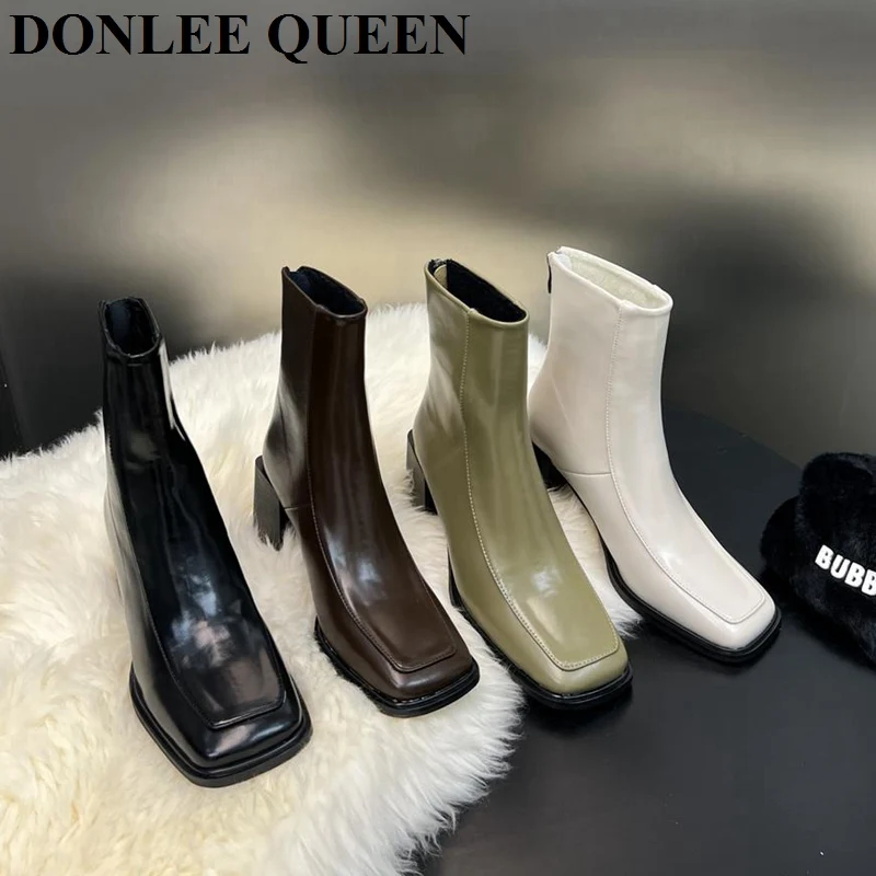 

Женские ботильоны с квадратным носком, на молнии сзади, Осень-зима 2022