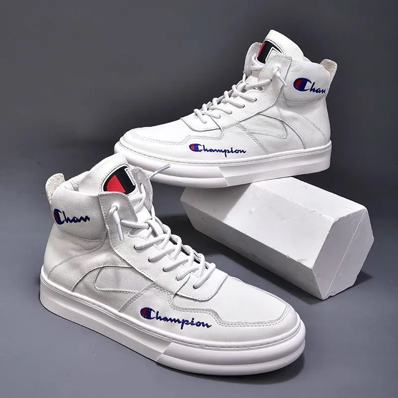 

2023 Spring and summer high top white shoes men's sports shoes leather high top shoes sports shoes all-match casual shoes