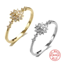 japanese and korean 925 sterling silver plated gold ring exquisite snowflake small fresh model versatile fashion ring for women