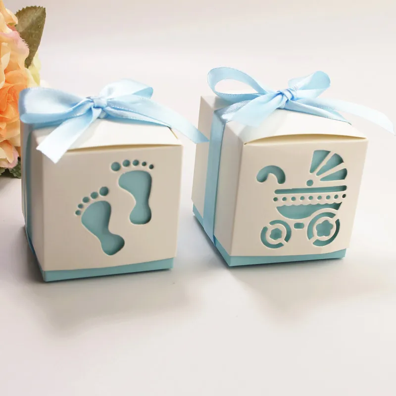 

10pcs Baby Shower Feet Shape Dragee Candy Gift Box Deco Mariage Wedding Favor Gift Chocolate Cookie Packaging with Ribbon