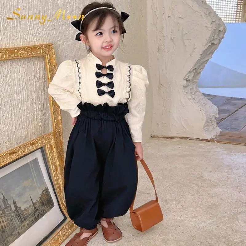 

Fashion baby girl spring cotton suit foreign style retro new female treasure bubble sleeve fried street suit girl spring 2pc