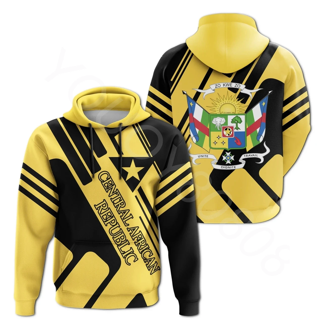 

African Zone Men's Hoodie Hoodie Casual Street Style Printed Hoodie Central African Republic Zip Hoodie - Rockie Style