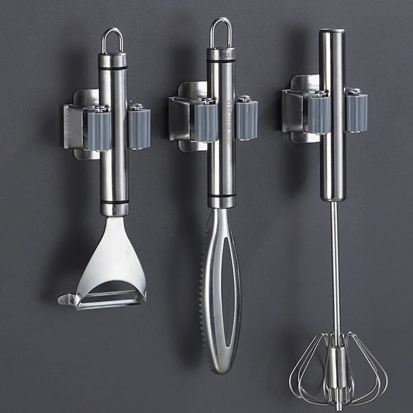 

Wall Mounted Mop Holder 304 Stainless Steel Nail-Free Bathroom Punch-Free hanging Mop Clip Self Adhesive Broom Mop