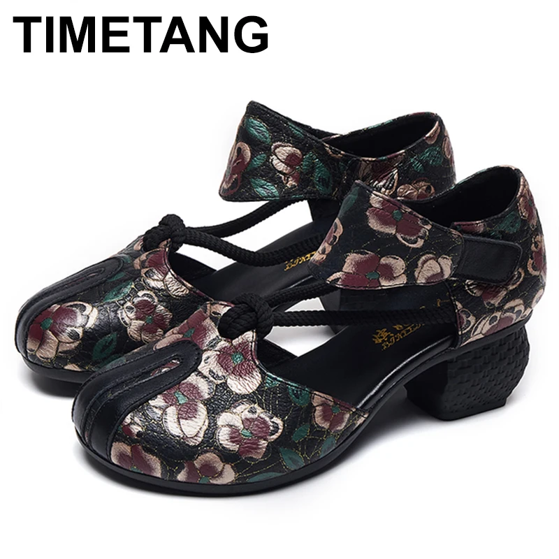 

5cm Cow Genuine Leather Print Shallow Platform Shoes Women Wedge Pumps Ethnic Manual Hook Summer Fashion Luxury Sandals