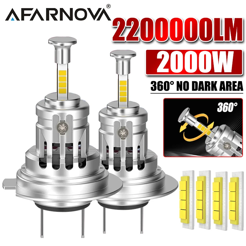 

360 H7 Светодиодная лампа для фар Мини Беспроводная 2000 Вт 6000 К 4-х боковой чип CSP Для светодиодных автомобильных фар Автодиод 1:1 Turbo LED 12 В Автомобильный