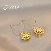 premium luxury yellow crystal zircon geometric pendant earrings for womans 2022 new jewelry party girls temperament accessories