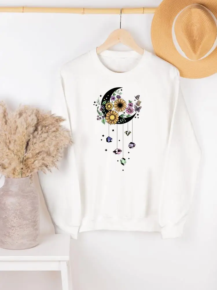 

Женский свитшот в стиле 90-х с принтом Луны и цветов