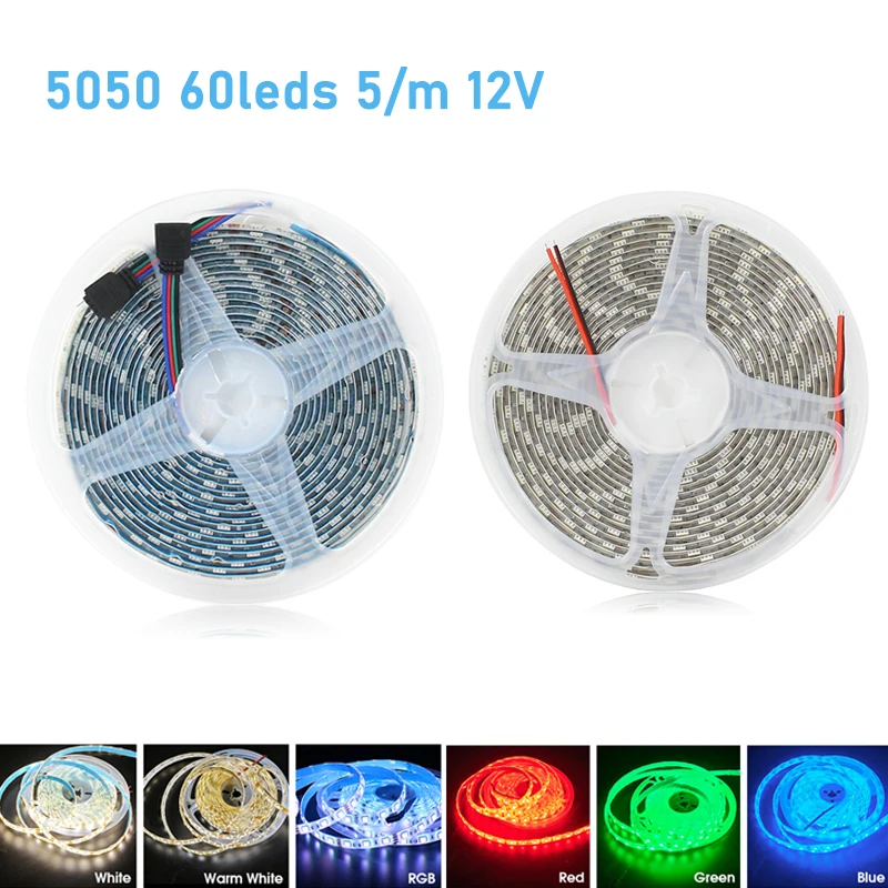 

RGB Led Strip 12V White Diode Tape 5050 Room Lighting 5M Led Backlight For Kitchen Waterproof Green Red Blue Yellow Led Ribbon